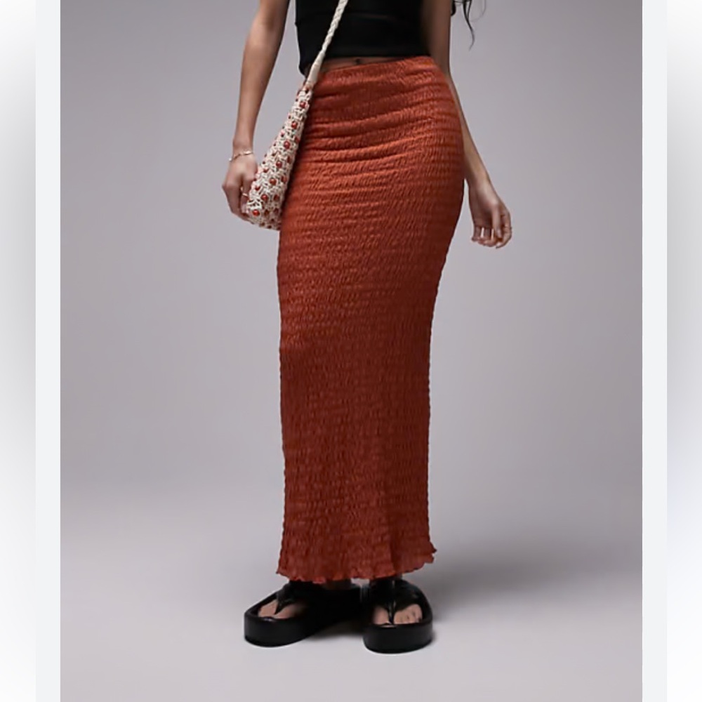Topshop textured midi skirt in rust women size 8